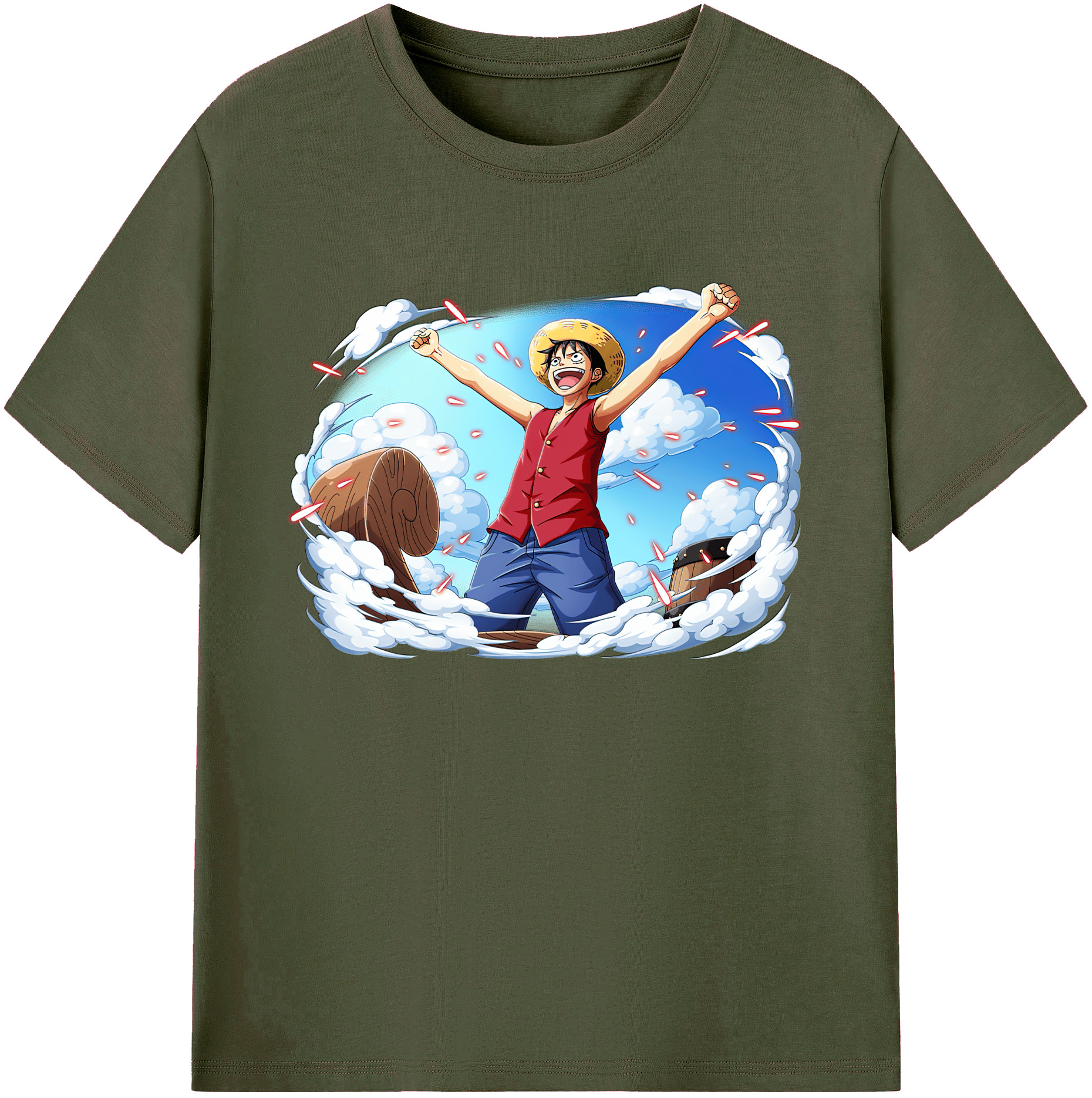 ワンピース モンキー・D・ルフィ ONE PIECE Monkey D. Luffy 綿100％ メンズ半袖Tシャツ｜肌触りやわらか＆通気性